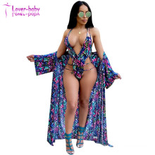 Print Halter One Piece & Cover-up Cloak